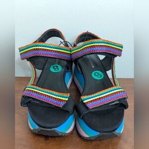 Jeffrey Campbell Whimsical Rainbow Playful Beachy Coastal  Platform Heel 8 NWOT